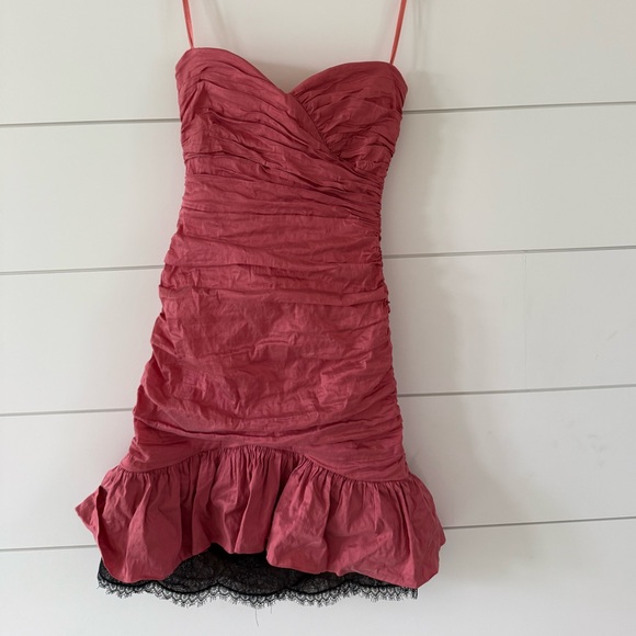 Pink Bodycon Mini Dress with Ruched Ruffled Details - Picture 1 of 4